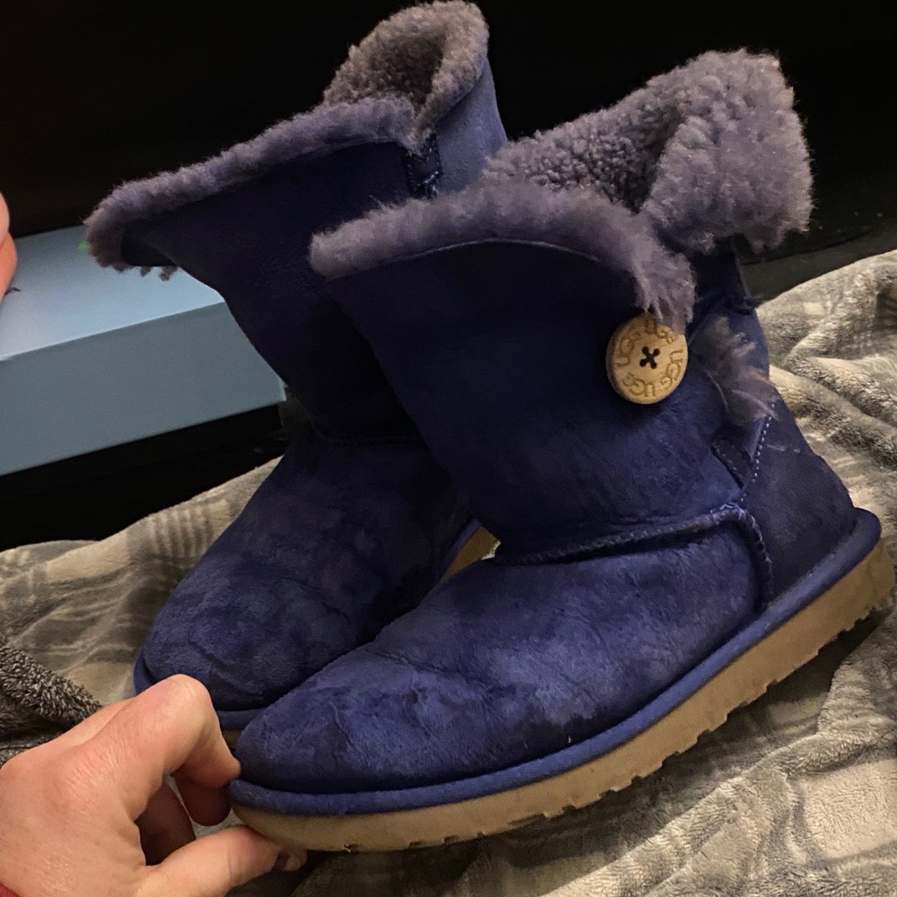 UGG Blue Shearling Boots with Button Detail